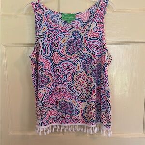 Pappagallo Sleeveless Pink and Blue Tank Top with Decorative Trim